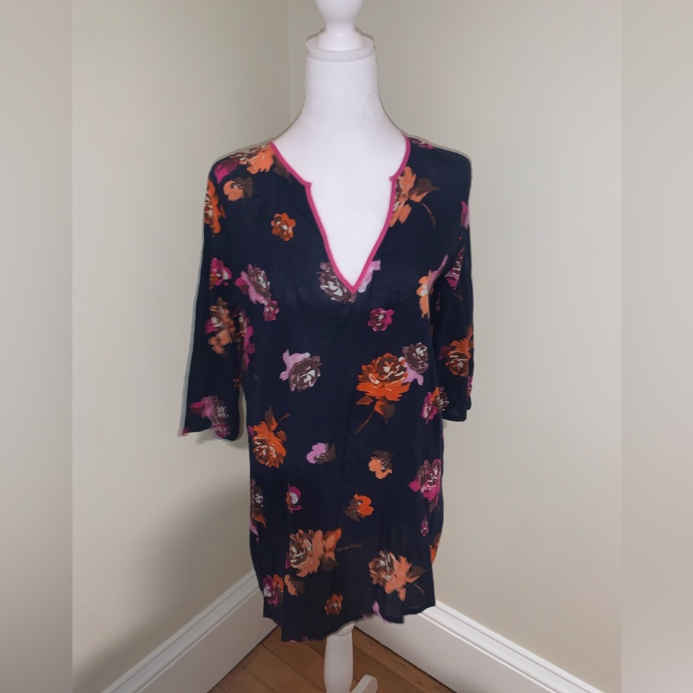 J.CREW beach cover up navy blue and floral size small